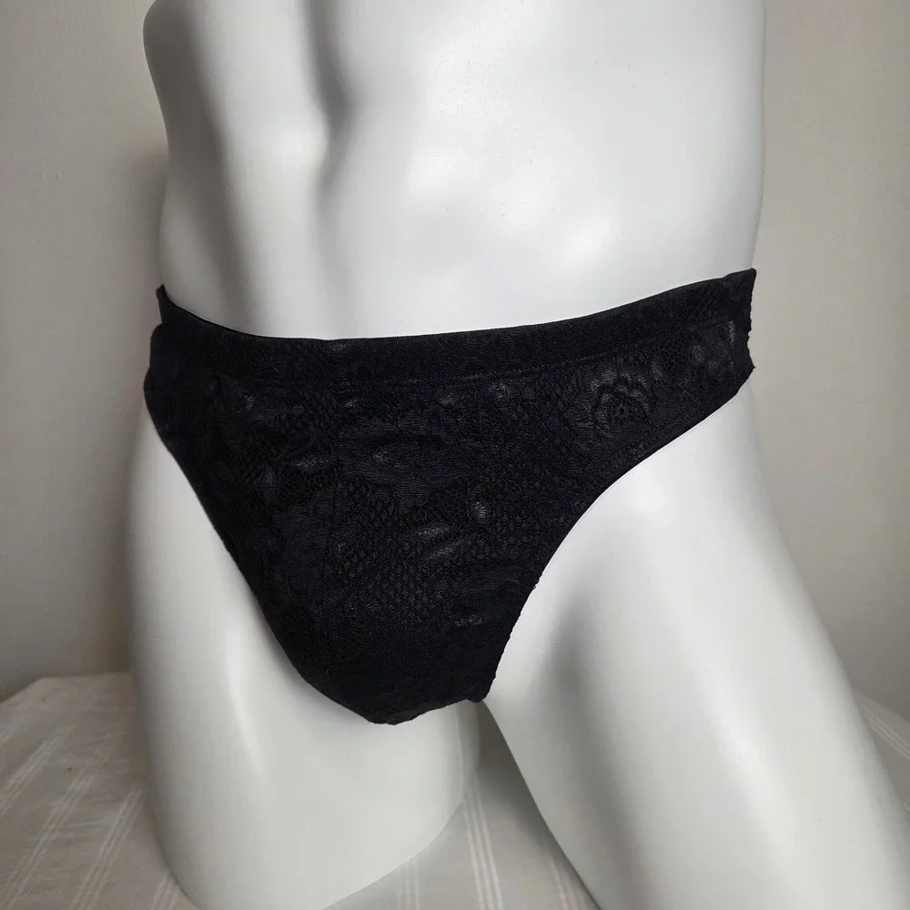 Cosabella Mens Black Floral Lace Thong Underwear Low Rise T-Back Intimates